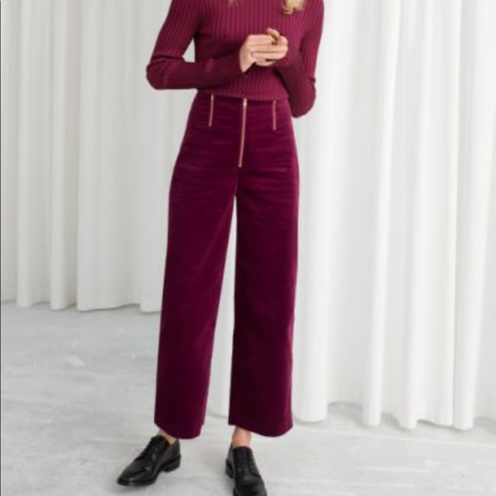 & Other Stories Trio Zipper Velvet Pants - Red